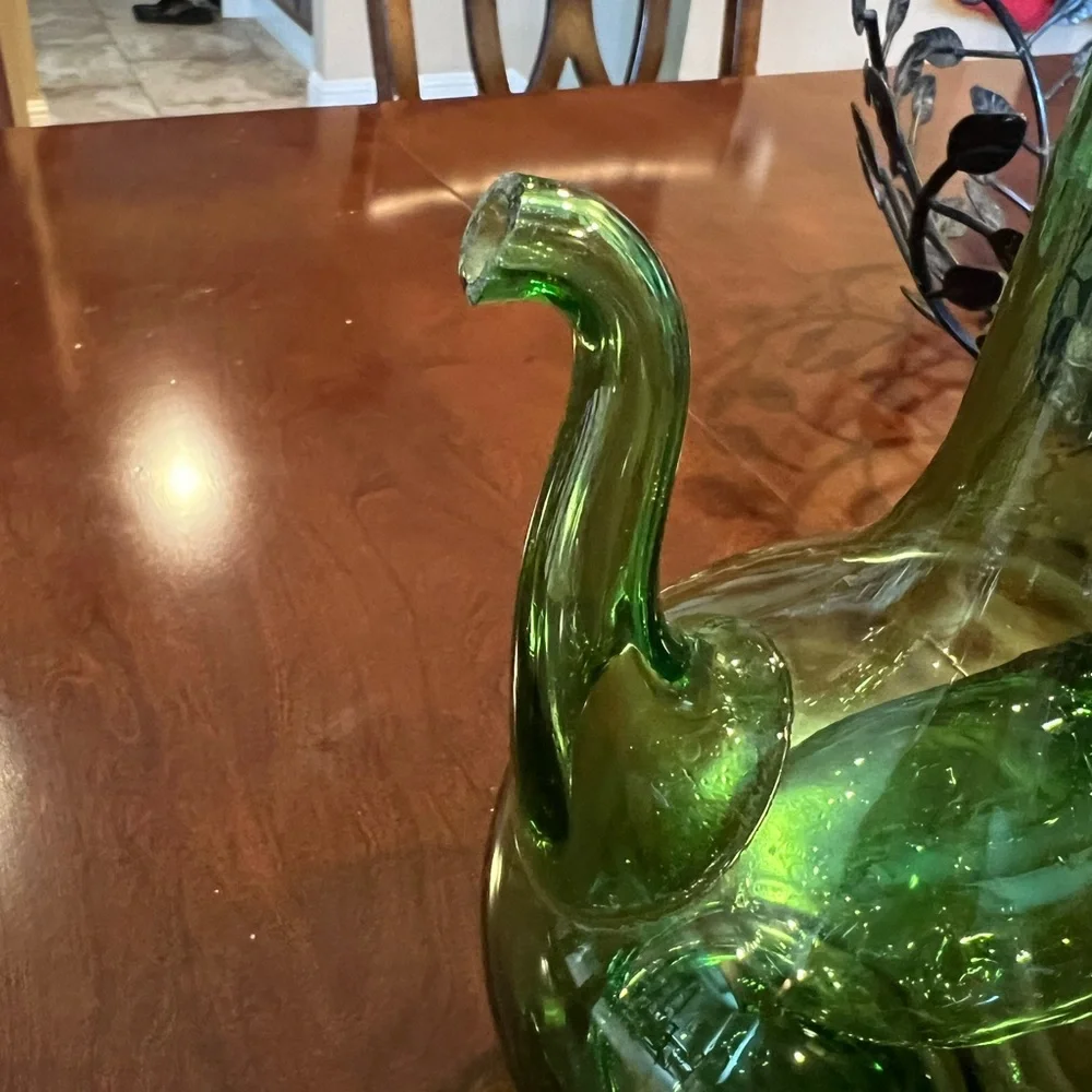 Vintage Italian Green Glass Wine Decanter Ice Chamber Chiller Stopper Hand Blown